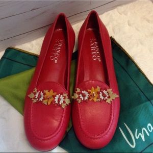 Franco Sarto Red Leather flats with flowers 7M